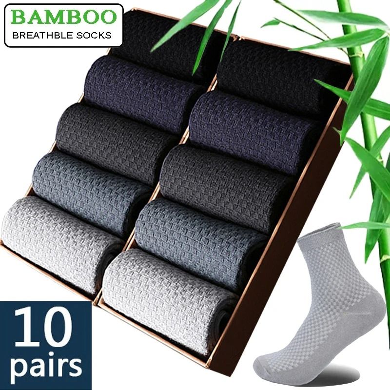 Mens Bamboo Fiber Compression Dress Socks 10 Pair Set 5 Black 5 Dark Gray 38 44