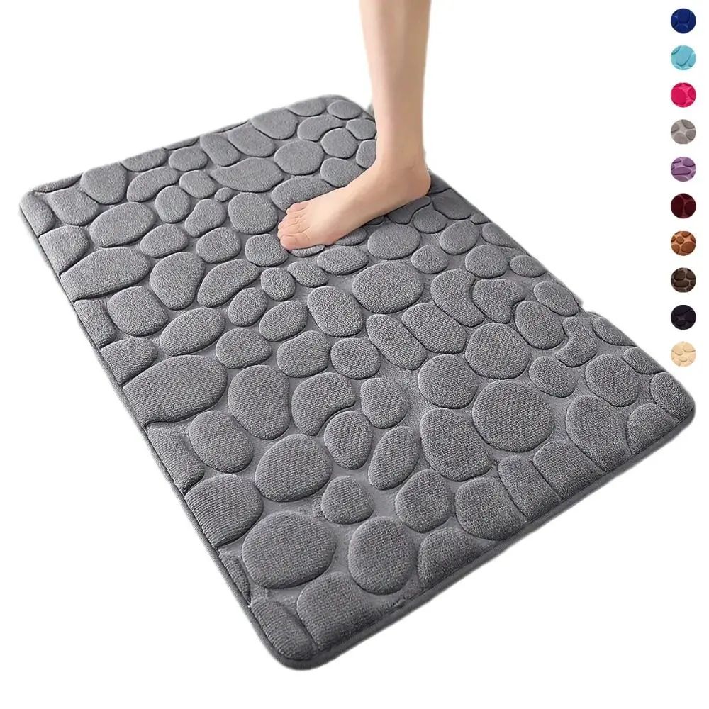 Non Slip Cobblestone Bath Mat | Thick Soft Absorbent Bathroom Rug For Shower & Tub | Quick Dry Floor Mat light Purple 15.723.6 In