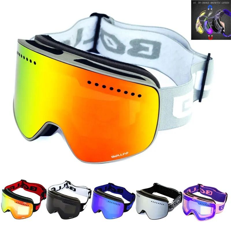 Magnetic Double Layer Polarized Ski Goggles With UV400 Protection black Blue1 Lens