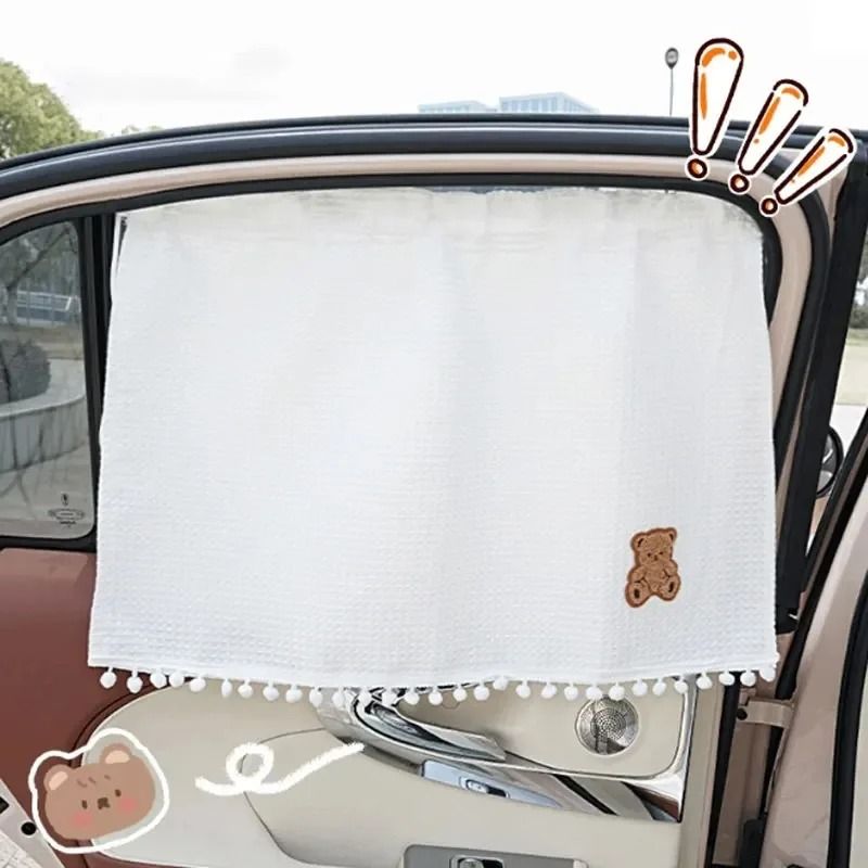 Cute Cartoon Car Window Sunshade UV Protection Curtain For Kids bear Head