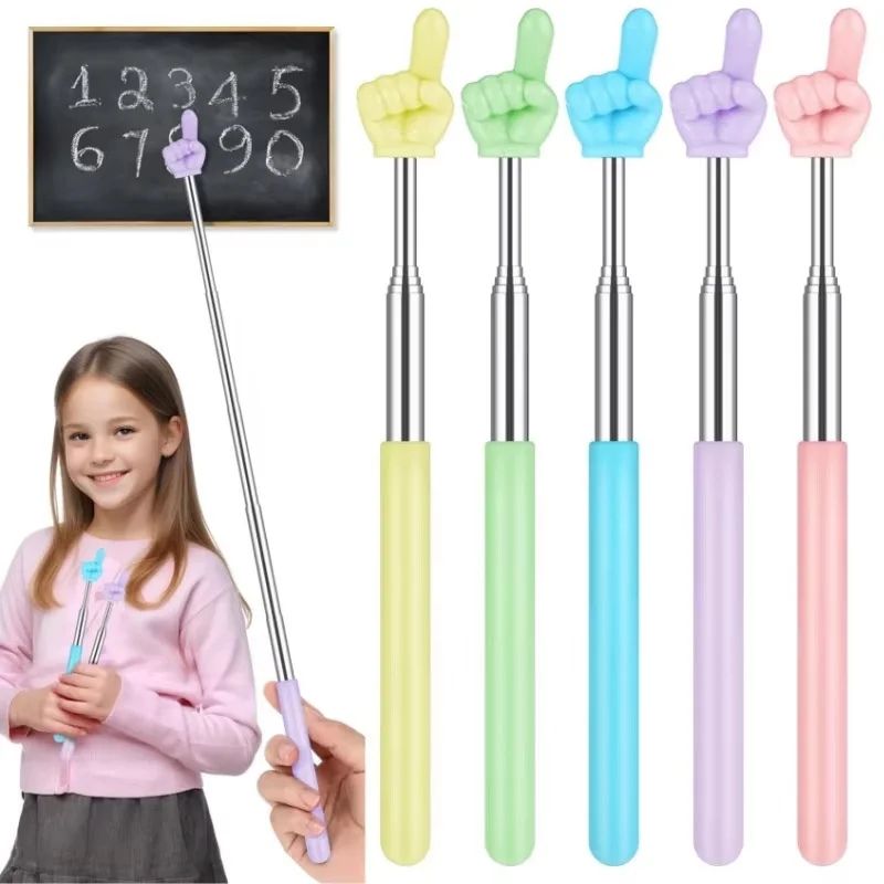 Telescopic Teacher Pointer Stainless Steel Finger Teaching Stick With Non Slip Handle pink
