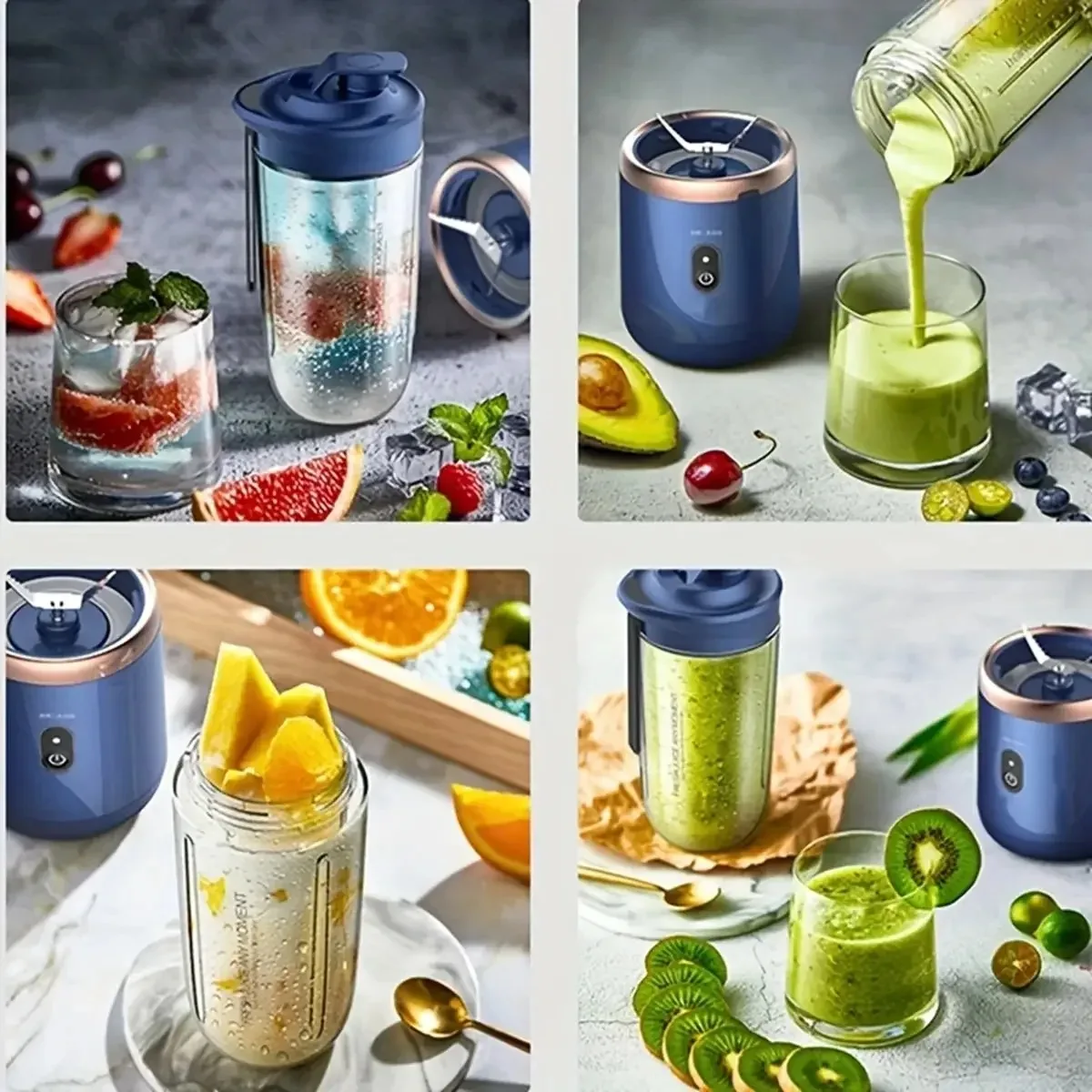 Portable USB Blender Electric Travel Juicer Cup, Smoothie Milkshake Maker Kitchen Mini Mixer Tool For On the Go Blending single Cup Blue