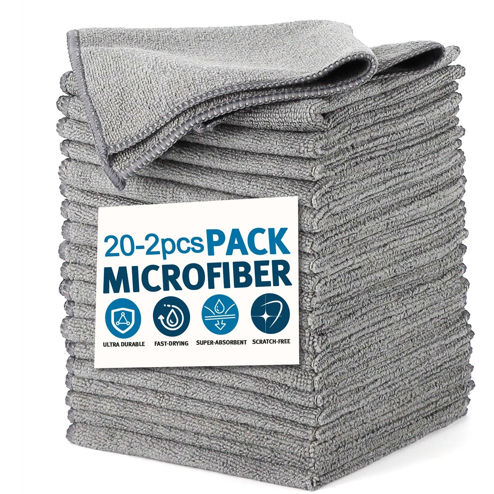Microfiber Cleaning Cloth Absorbent Towel Set For Home And Car Cleaning 25x25 | Gray 2 Pcs