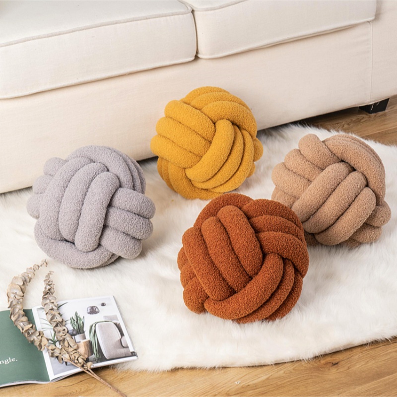 Nordic Aesthetic Knot Globe Plush Cushion Decorative Throw Pillow Soft Sleeping Back Cushion Sofa Stuffed Ball Decor grey 22cm