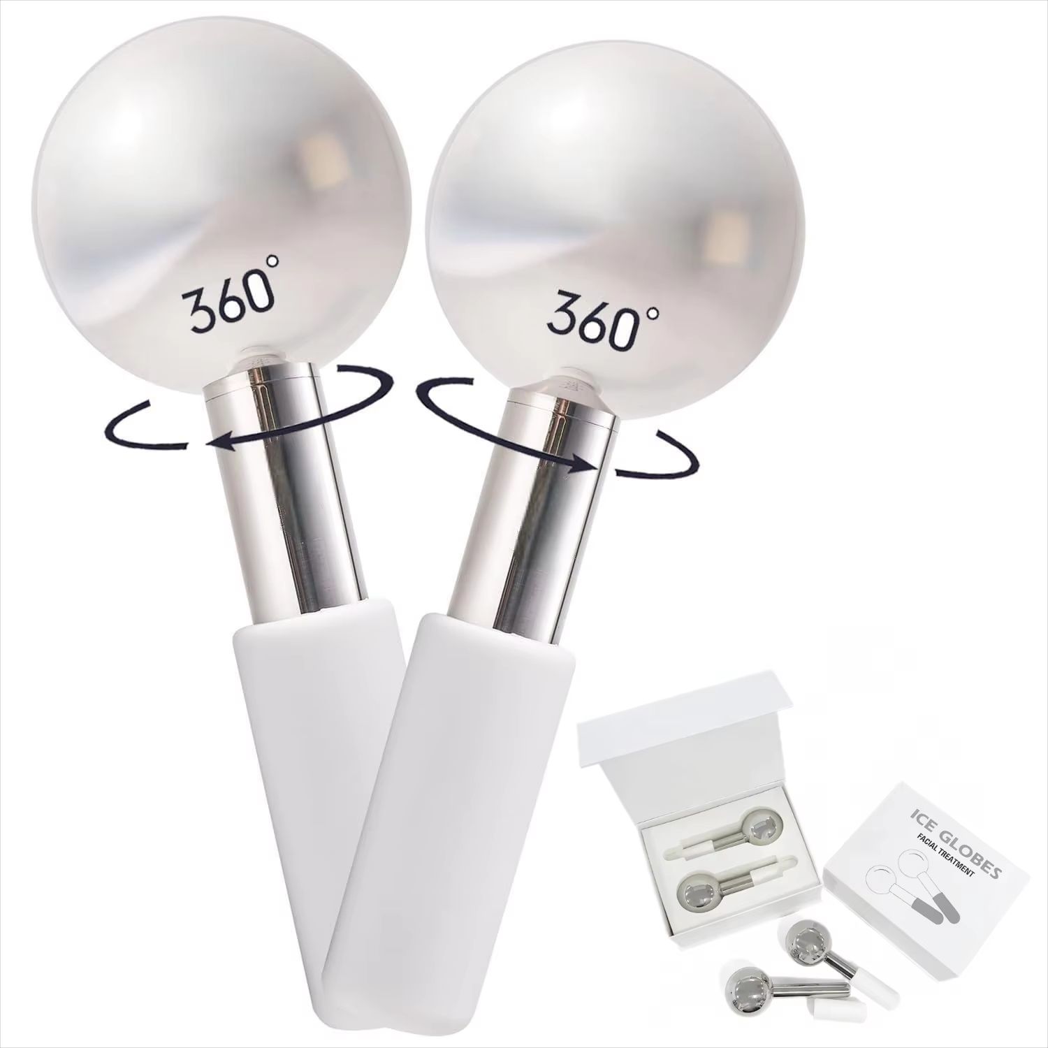 360 Stainless Steel Ice Globe Facial Massager Cooling Cryo Sticks For Face & Eyes 2pcs+box