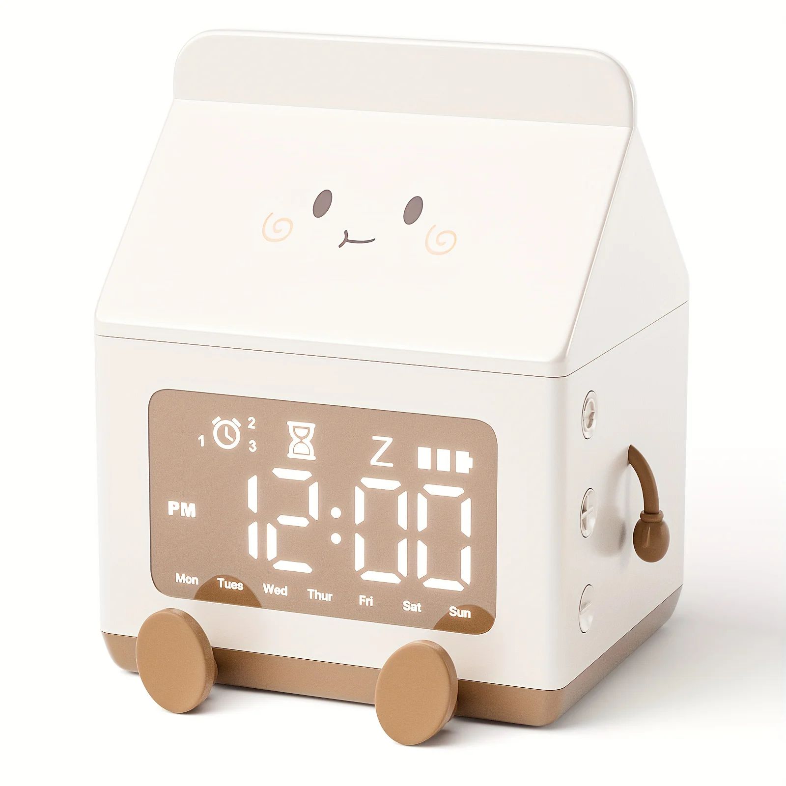 Cute Milk Box Digital Alarm Clock Mini LED Date Display, Countdown Timer, Silent Triple Alarm, Rechargeable green
