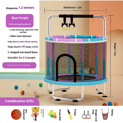 Kids Indoor Bouncy Trampoline Baby Fitness Jumper With Safety Net And Thick Steel Frame diameter1.4riceubarb 4