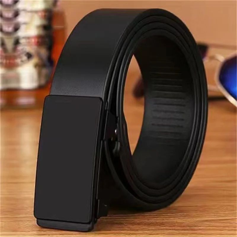 Men Automatic Buckle Leather Belt Luxury Genuine Leather Belt With Ratchet Closure For Business & Casual Wear b 120cm (47.2 Inches)