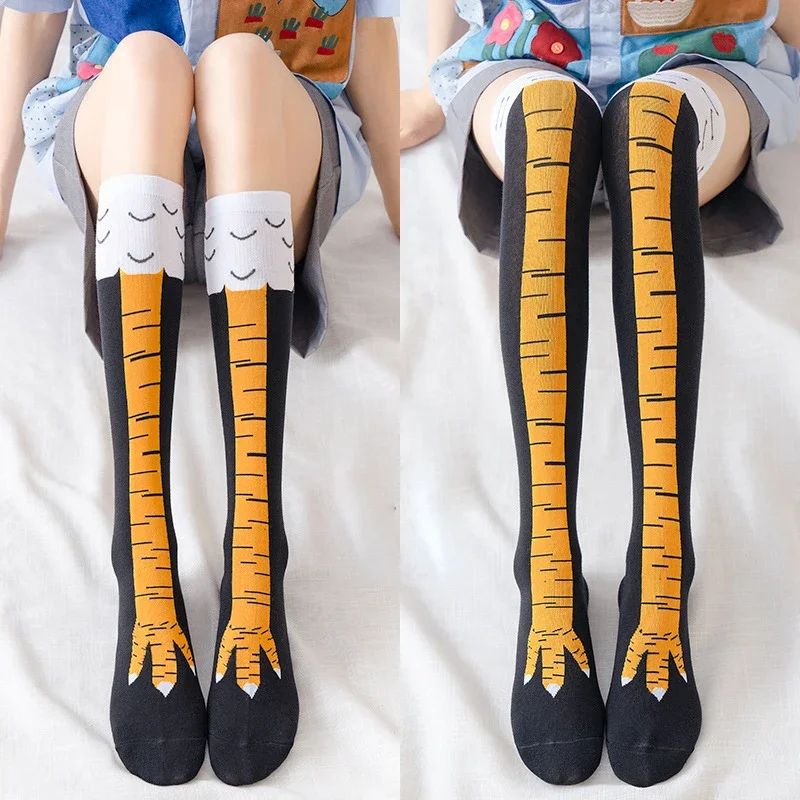 Chicken Paw Funny Over Knee Stockings Thin Stretch Thigh High Socks For Cozy Cute Style black Calf