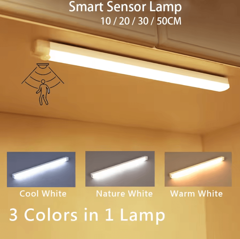 Rechargeable Motion Sensor LED Light Wireless Strip Night Lamp With USB Recharge length 3.93in warm White