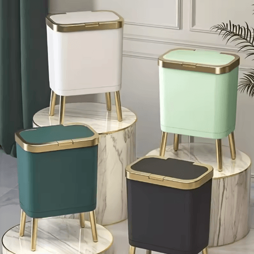 15L Large Square Plastic Trash Can With Odor Sealing Lid And Elevated Legs light Green