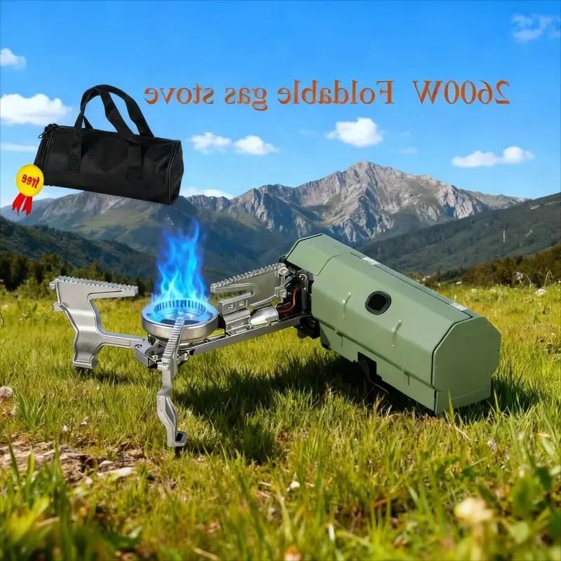 Portable Folding Gas Stove 2600W Camping & Hiking Cassette Burner For Outdoor BBQ And Travel green