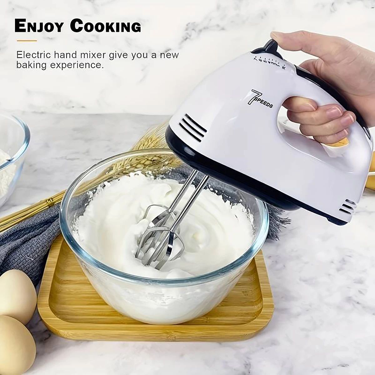 Handheld Electric Egg Beater 7 Speed Automatic Mixer For Kitchen Baking Handheld Electric Egg Beater 7 Speed Automatic Mixer For Kitchen Baking