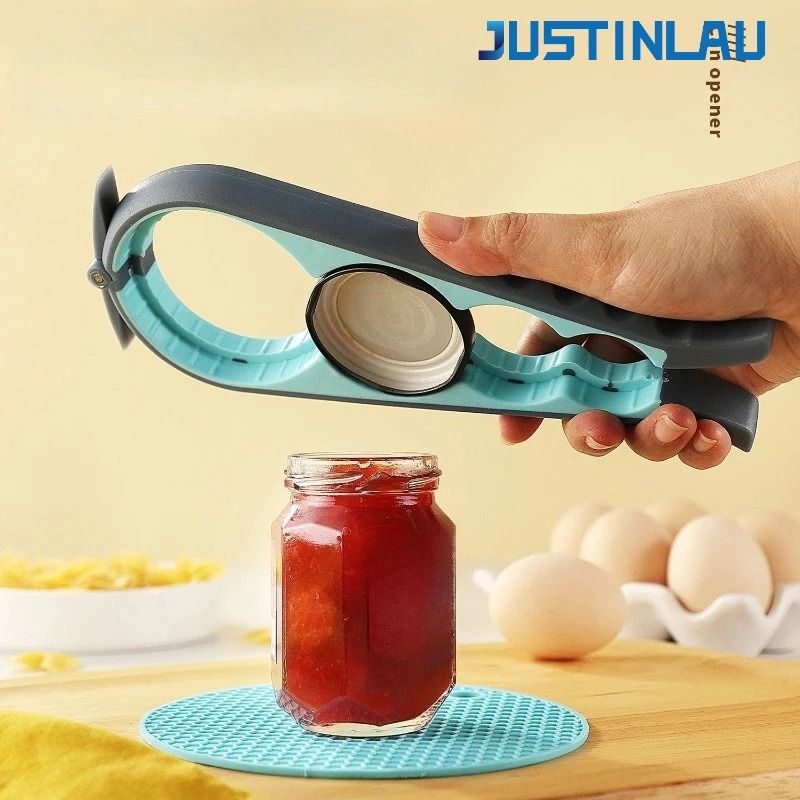 JUSTINLAU 4 in 1 Multi Functional Can & Bottle Opener Ergonomic Anti Slip Cap Twister sky Blue