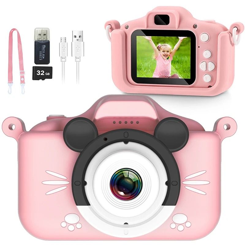 Kids Camera HD Digital Video Toddler Camera With Silicone Cover & 32GB SD Card b Blue 32g Tf Card