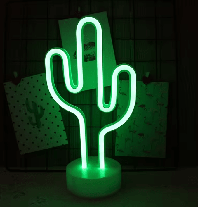 Green Neon Cactus Lamp Decorative LED Cactus Night Light With Base cactus