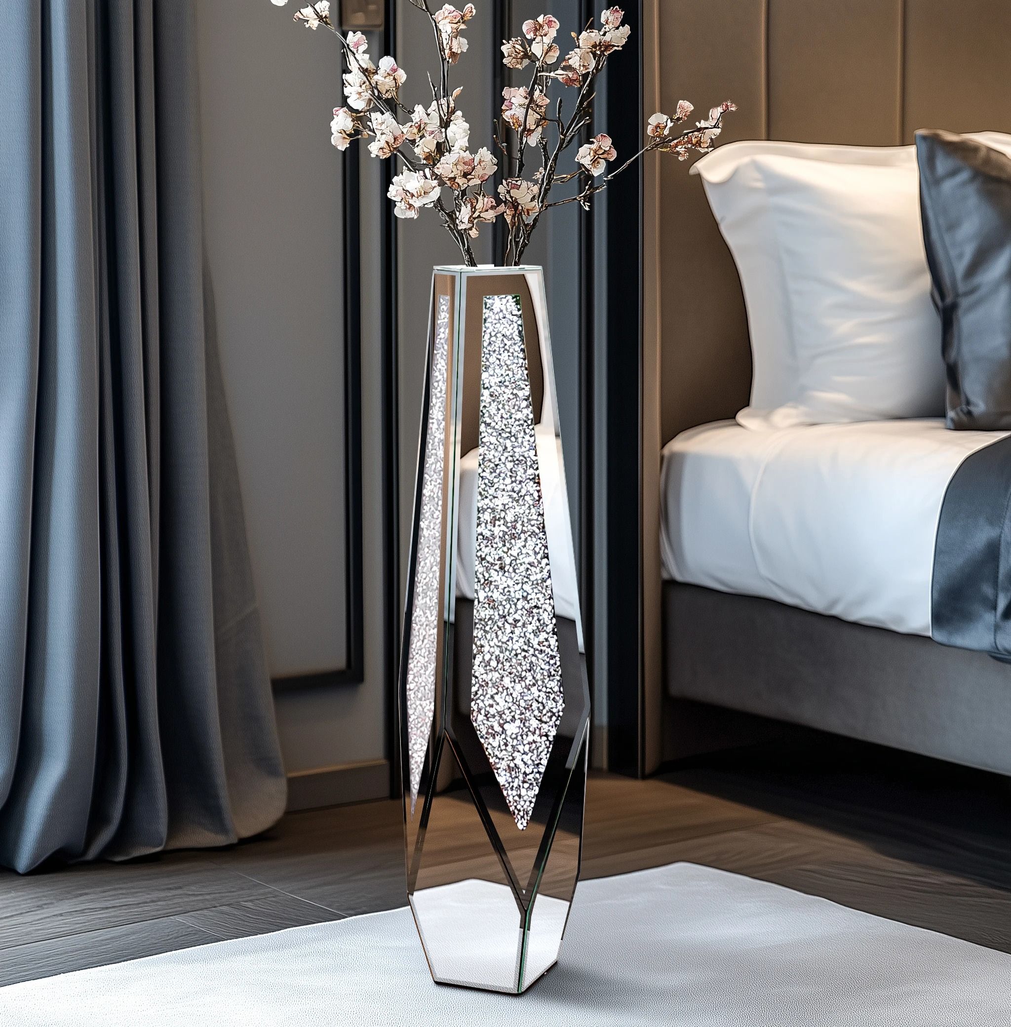 Modern Crushed Diamond Tall Floor Mirror Vase grand Floor Vase
