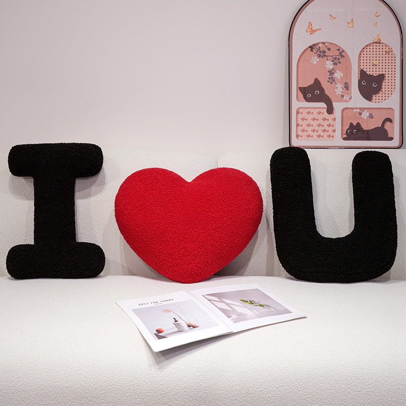 I Love U Soft Seat Cushion, Black English Letters Plush Pillow For Back Support, Sofa Chair Plushie Decoration v