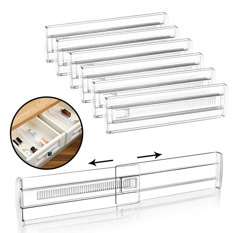Adjustable Transparent Drawer Dividers For Kitchen, Office, Makeup And More clear