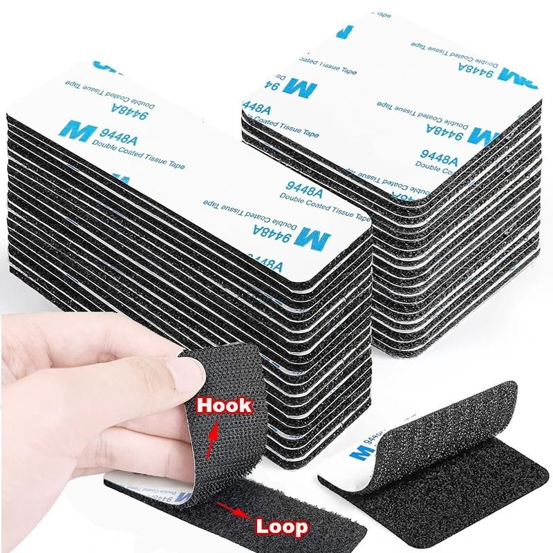Self Adhesive Hook And Loop Fastener Tape Strong Nylon Mounting Pads black 20x50 Mm 10 Pcs