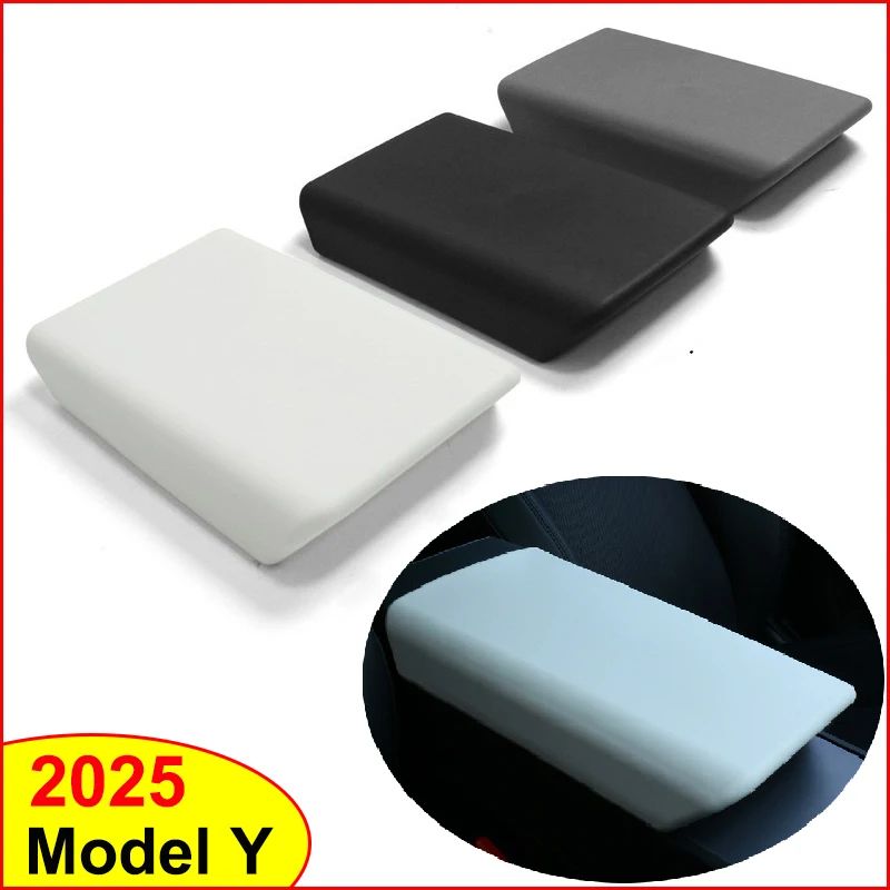 Tesla Center Console Armrest Cushion For Model Y Juniper 2025 TPE Armrest Pad Protector Interior Upgrade white