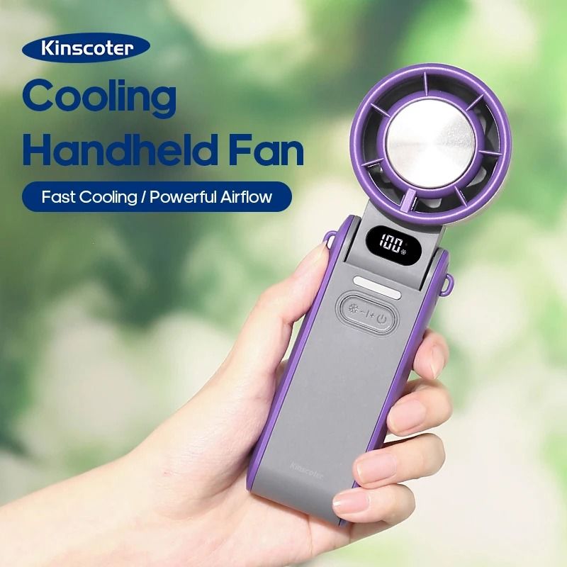3600mAh Rechargeable Turbo Handheld Fan 100 Speed Adjustable & Foldable a Purple Ice