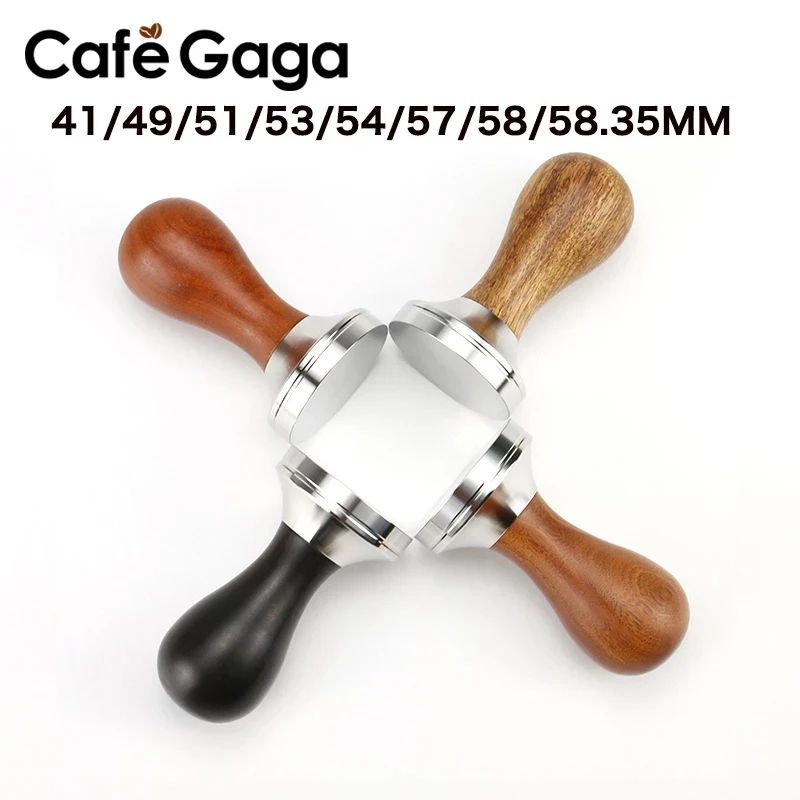 Premium Adjustable Coffee Tamper With Wooden Handle & Stainless Steel Base 2.01in 2.09in 2.24in 2.30in dark Brown Wood 1.93in