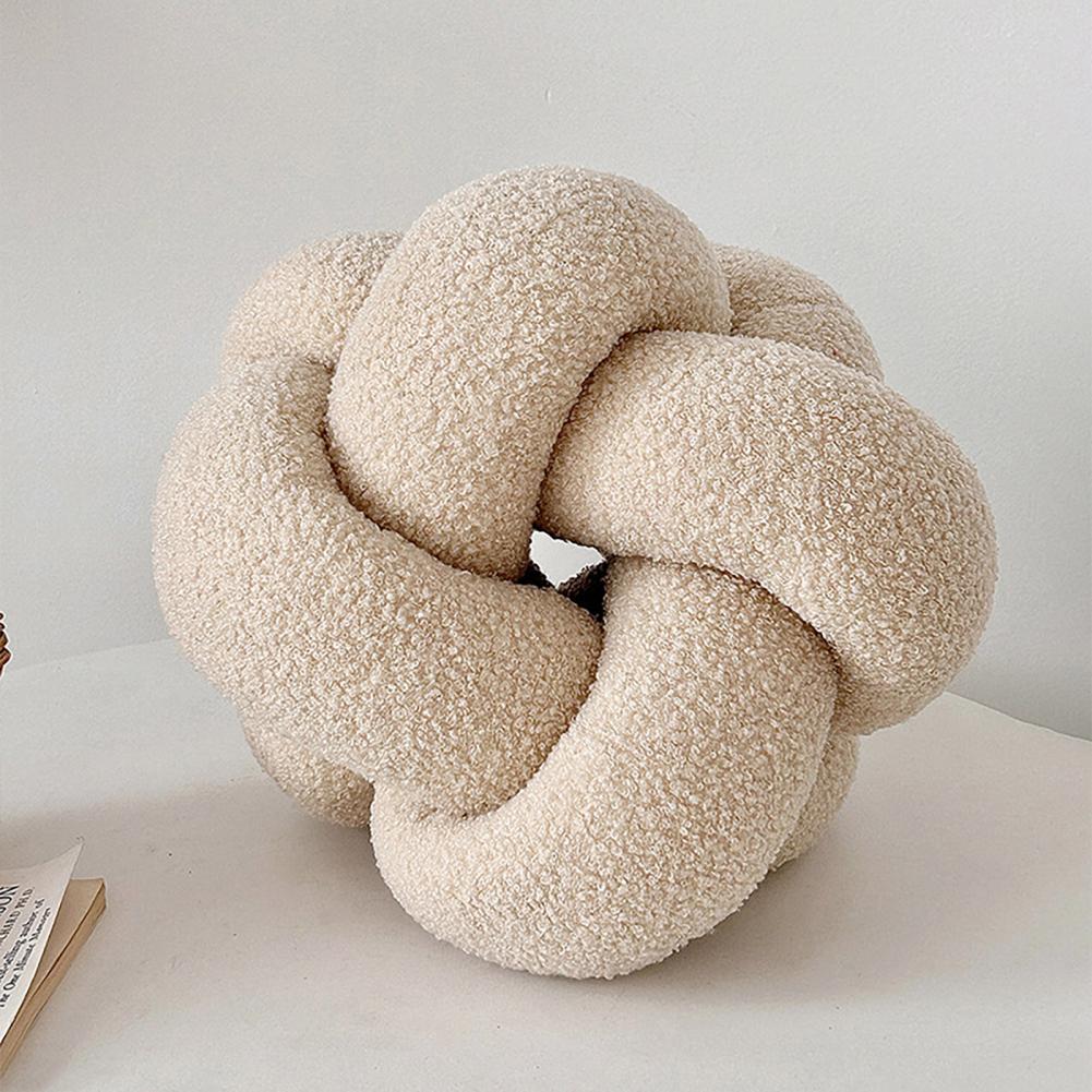 Braided Knot Round Ball Pillow, Soft Elastic Hand Knitted Decorative Pillow For Couch orange