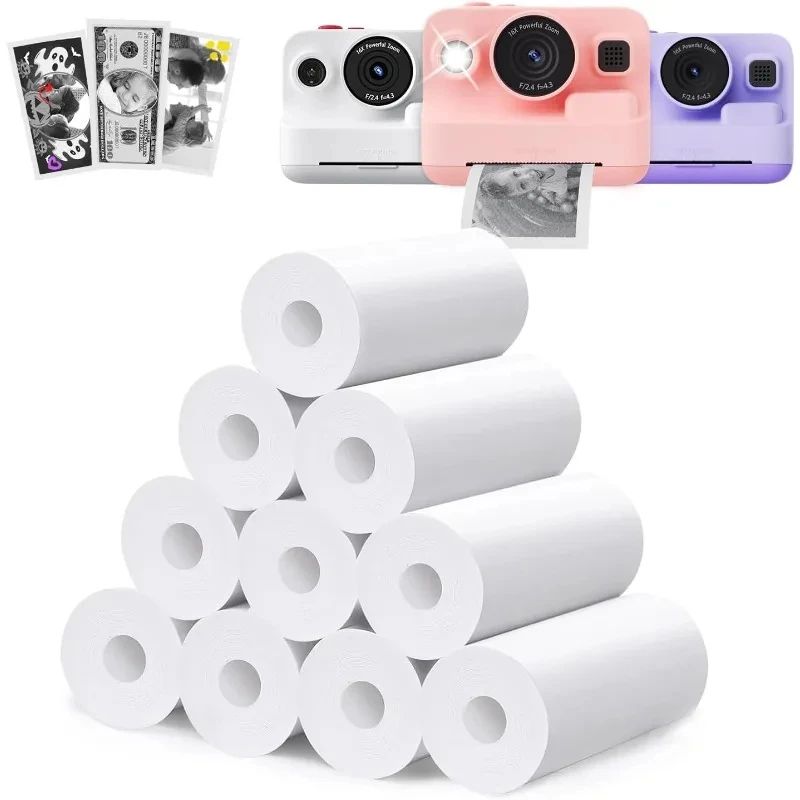 Kids Instant Camera Paper Refill Rolls, 57x25mm BPA Free Thermal Printer Paper (White, Non Adhesive) 3 Color Sticky B