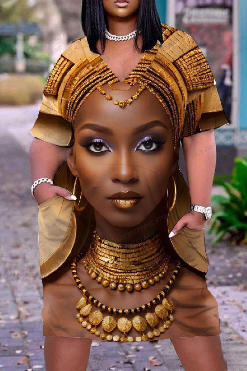 Elegant Loose V Neck Short Sleeve Women Dress For Beach Parties a 5xl