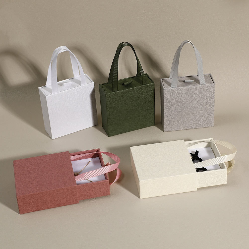 Jewelry Drawer Box With Handle, Wedding Or Travel Jewelry Organizer Case, Portable Ring Earrings Necklace Gift Packaging white