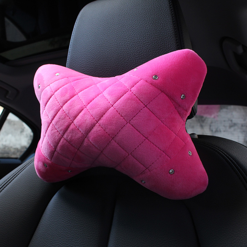 Auto Bone Shaped Headrest, Pink Super Plush Car Neck Pillow, Seat Support Waist Pillows For Women Car Interior Accessori waist Pillow