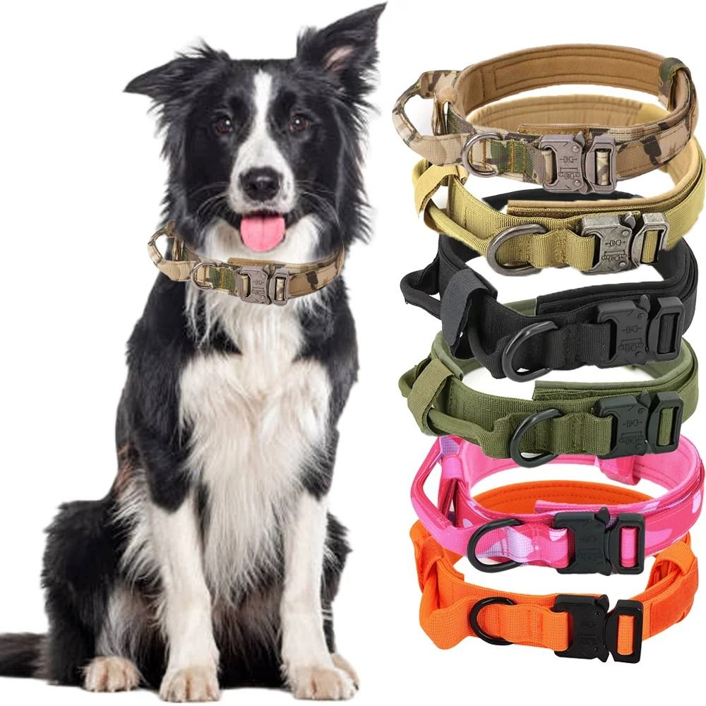 Tactical Military Dog Collar With Integrated Control Handle pink m