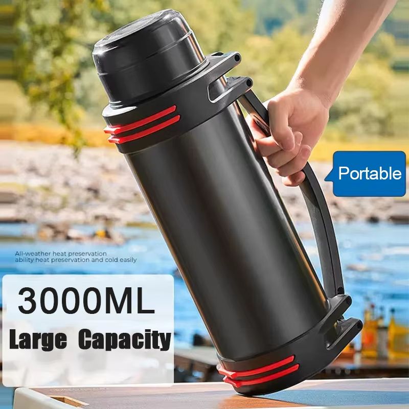 Large Capacity Thermos Water Bottle Stainless Steel Travel Mug With Insulation For Hot And Cold Drinks black 101.44 Fl Oz