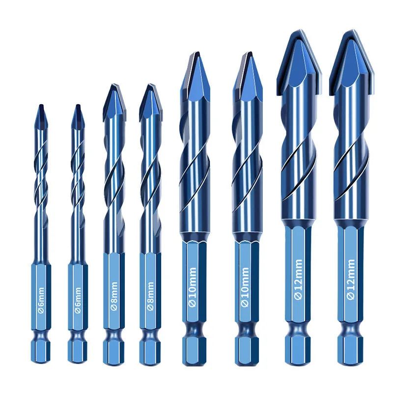 High Hardness Triangle Drill Bit Set Precision Glass, Ceramic & Concrete Drilling 4 Pcs Set Silver