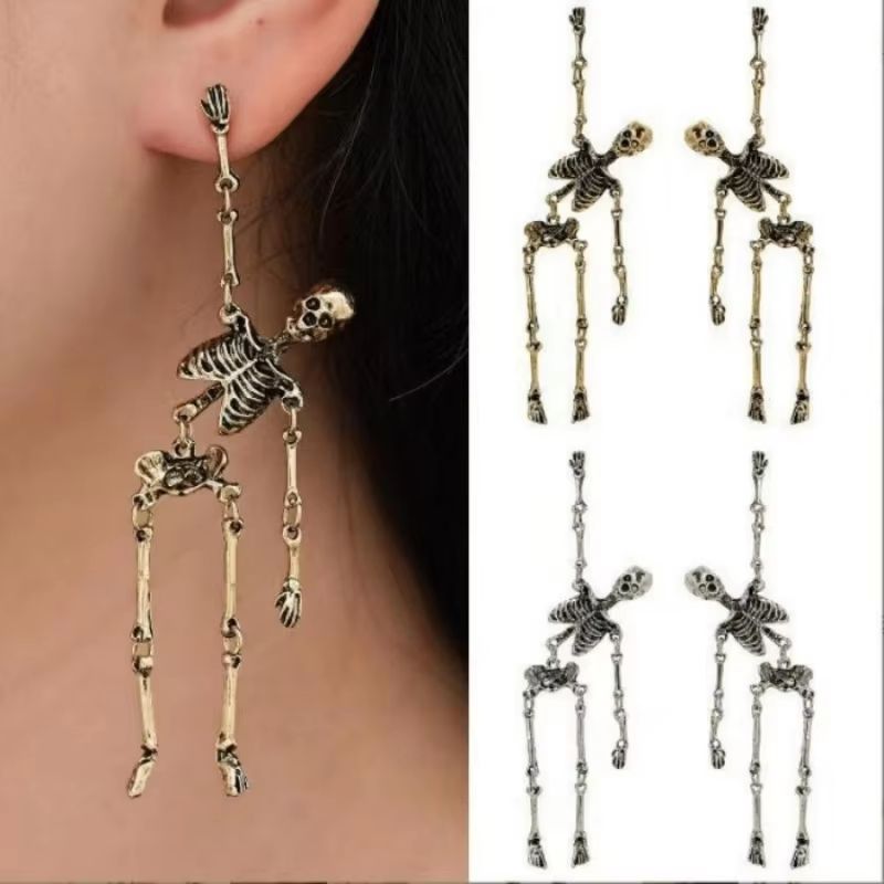 Halloween Skull Earrings Silver Or Bronze Pair For Party And Costume gold