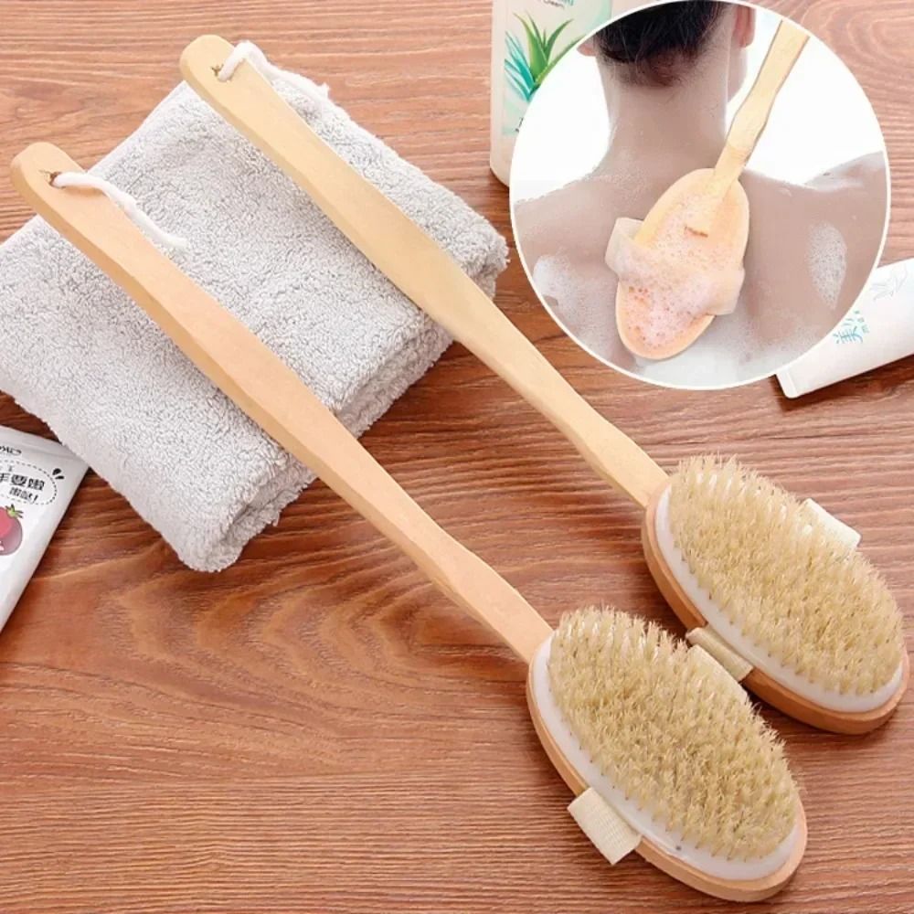 Natural Bristles Back Scrubber And Shower Brush 2 Pcs