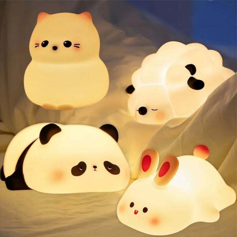 Cute Animal Shape Silicone Night Light Rechargeable Bedside Lamp panda