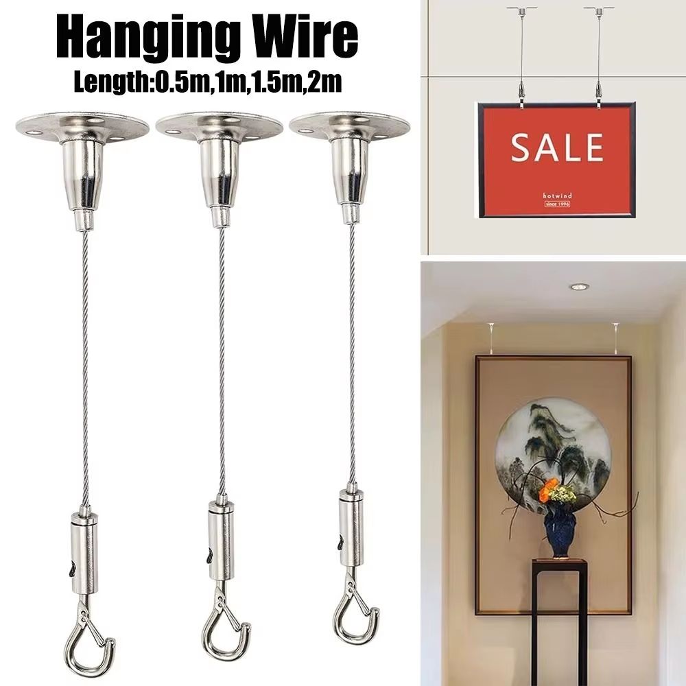 Adjustable Stainless Steel Suspension Wire Rope Lanyard Kit 1.66.6ft Retractable Locking Cable angle Bracket Hook 1.64ft