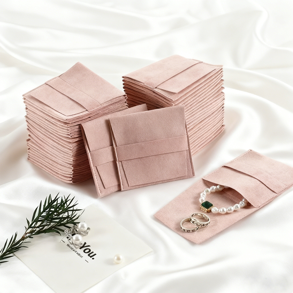 Jewelry Storage Pouch Velvet Microfiber Suede Envelope Flap Strip Pouch For Rings Earrings yellow 8x8cm