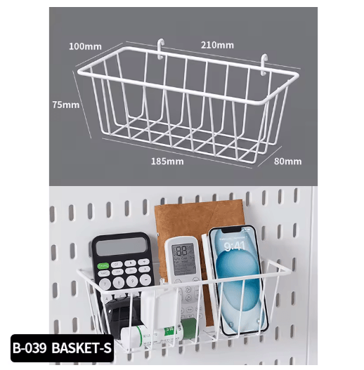 Standing Office Pegboard Storage No Drill Clip On Desktop Rack With DIY Accessories white Basket S
