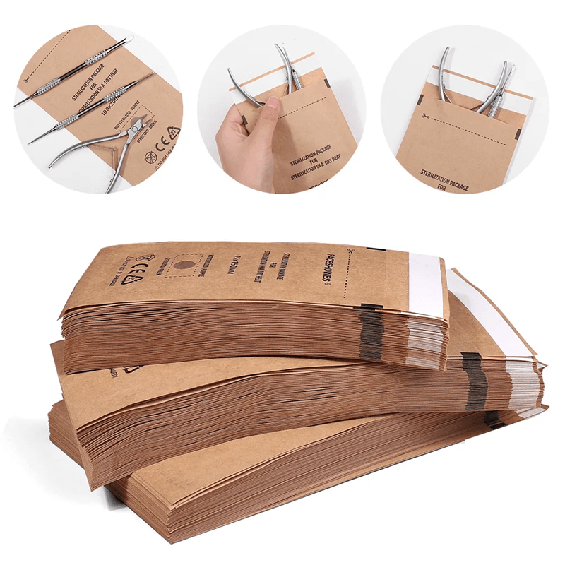 Disposable Kraft Paper Sterilization Bags For Nail Tools Manicure And Salon Use 50pcs(130x200mm)