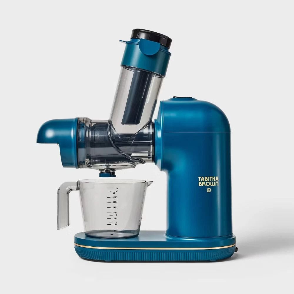 Tabitha Brown Electric Masticating Juicer, Dark Teal Blue, Slow Chewing Juicer, Anti Drip, Fine & Coarse Strainers Tabitha Brown Electric Masticating Juicer, Dark Teal Blue, Slow Chewing Juicer, Anti Drip, Fine & Coarse Strainers