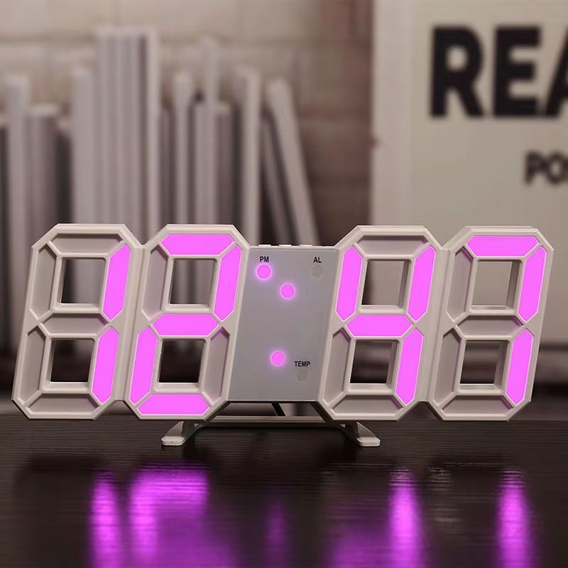 3D LED Digital Alarm Clock With Time, Date And Temperature Display white