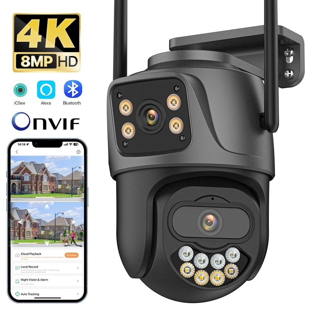 Dual Lens 4K 8MP External WiFi PTZ Camera Advanced Outdoor Surveillance 4 Mp Add 32 G au