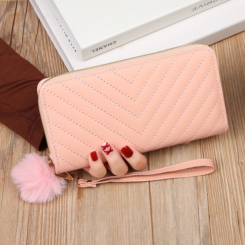 Fashion Card Holder & Small Purse, Korean Women's Long Wallet, Hollow Leaf Zipper Clutch Bag pink
