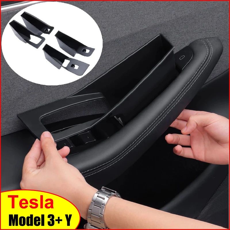 Tesla Door Handle Storage Organizer For Model Y Juniper 2025 & Model 3 Highland Inner Handle Tray Container 4pcs Model Y