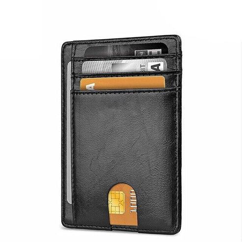 Leather Slim Wallet For Men, RFID Blocking, Credit Card Holder, Compact ID & Money Wallet smooth Brown