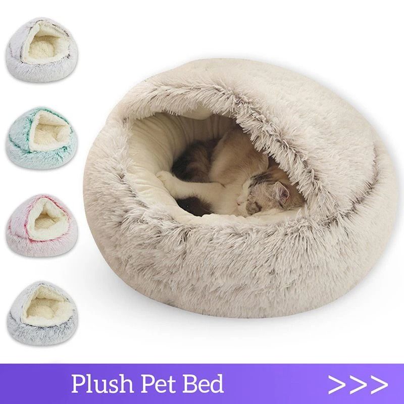 Plush Round Cat Bed With Cover green