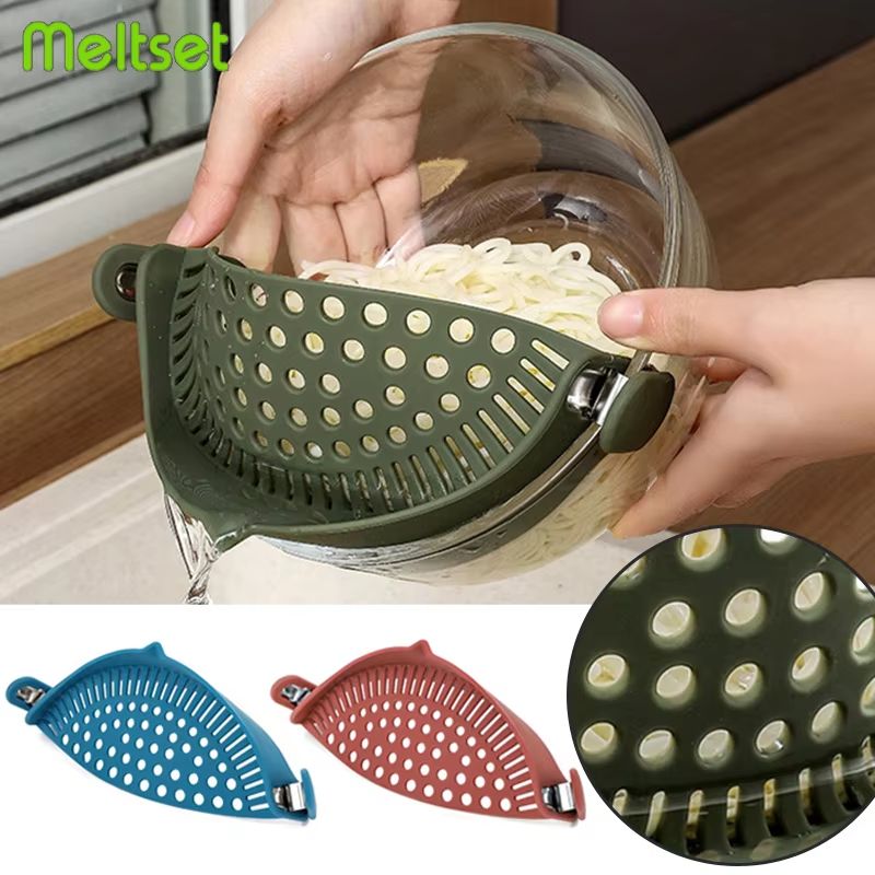 Silicone Pot Side Drainer Vegetable And Noodle Pour Over Strainer Kitchen Gadget red